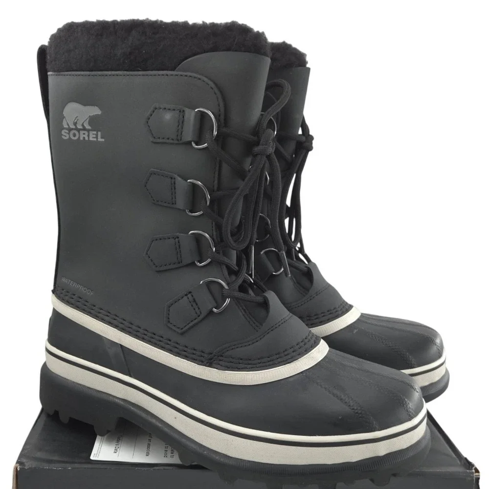Sorel Caribou Boots Mens 8 Black Waterproof Insulated Winter Snow Shoes NEW